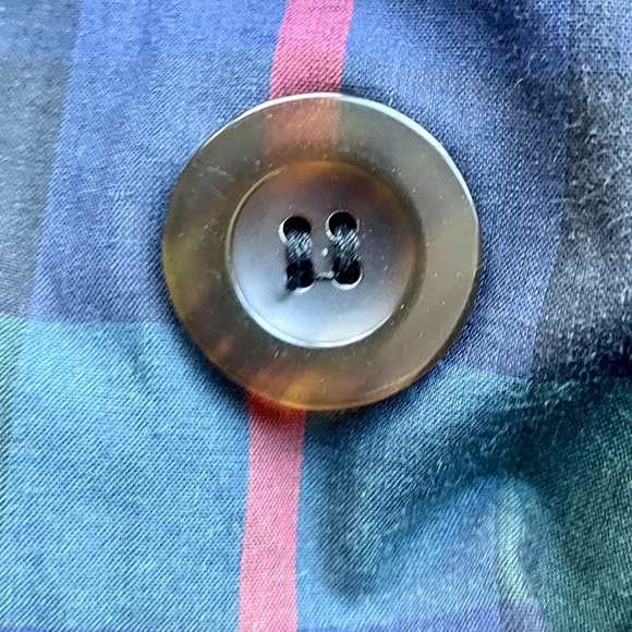 Vintage 80s? Plaid Belted Trench Coat, full shoulders, blue/green/red, sz12 - Picture 11 of 12